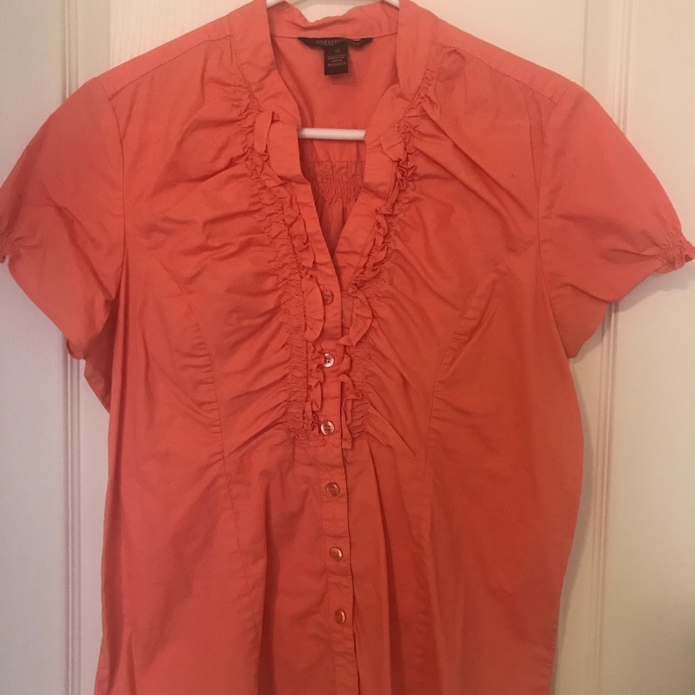 Orange Button Down Ruffled Blouse